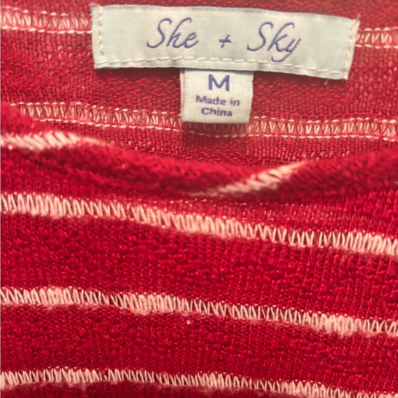 She + Sky maroon and white stripe top M - Picture 2 of 4